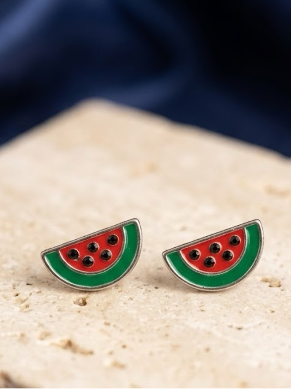 Watermelon Slice Enamel Stud Earrings - Picture 1 of 1